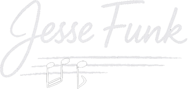jesse funk underlined logo with notes white